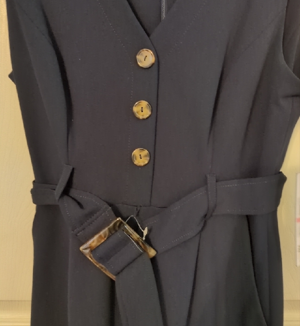 Calvin Klein Sleeveless V-Neck Navy Jumpsuit with Belt - Picture 5 of 7
